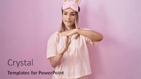  Presentation with sleep time - Presentation theme enhanced with blonde-caucasian-woman-wearing-sleep background and a coral colored foreground