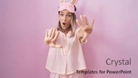  Presentation with panic - Presentation consisting of blonde-caucasian-woman-wearing-sleep background and a coral colored foreground