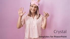  Presentation with pajama - Slide set consisting of blonde-caucasian-woman-wearing-sleep background and a coral colored foreground