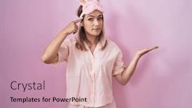  Presentation with pajama - PPT theme enhanced with blonde-caucasian-woman-wearing-sleep background and a coral colored foreground