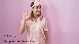  Presentation with pajama - PPT theme enhanced with blonde-caucasian-woman-wearing-sleep background and a coral colored foreground