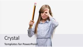  Presentation with hand holding pencil - Presentation featuring blonde child holding big pencil background and a light blue colored foreground