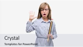  Presentation with hands holding - Audience pleasing slide deck consisting of blonde child holding big pencil backdrop and a  colored foreground