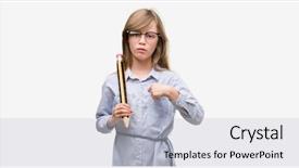  Presentation with young child brain development - Amazing PPT theme having blonde child holding big pencil backdrop and a  colored foreground