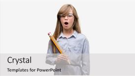  Presentation with young child brain development - PPT theme with blonde child holding big pencil background and a light gray colored foreground