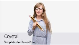  Presentation with young child brain development - Colorful slide set enhanced with blonde child holding big pencil backdrop and a  colored foreground