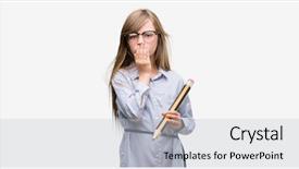  Presentation with hand holding pencil - Presentation design consisting of blonde child holding big pencil background and a  colored foreground