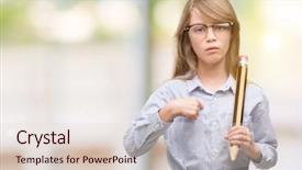  Presentation with young child brain development - Colorful PPT layouts enhanced with blonde child holding big pencil backdrop and a  colored foreground