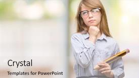  Presentation with idea - Presentation consisting of blonde child holding big pencil background and a lemonade colored foreground