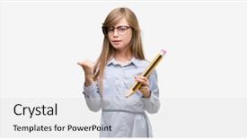  Presentation with hand holding pencil - Amazing PPT layouts having blonde child holding big pencil backdrop and a white colored foreground