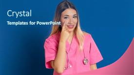  Presentation with pink blue - Slide set having blonde-doctor-with-pink-uniform background and a ocean colored foreground