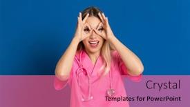  Presentation with blue pink - Presentation design enhanced with blonde-doctor-with-pink-uniform background and a coral colored foreground