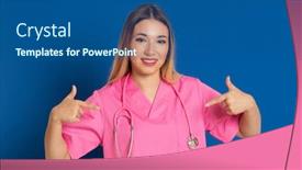  Presentation with pink blue - Cool new presentation design with blonde-doctor-with-pink-uniform backdrop and a ocean colored foreground