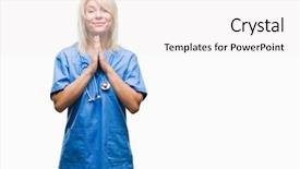  Presentation with medical robot hand and doctor - PPT layouts featuring blonde doctor woman wearing medical background and a  colored foreground