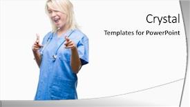  Presentation with doctor helps to get out of bed an elderly woman - PPT theme having blonde doctor woman wearing medical background and a  colored foreground