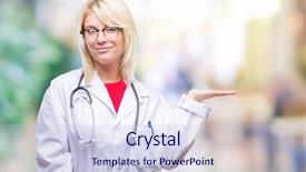  Presentation with medical robot hand and doctor - Presentation theme with blonde doctor woman wearing medical background and a sky blue colored foreground