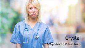  Presentation with woman crying - PPT layouts having blonde doctor woman wearing medical background and a  colored foreground