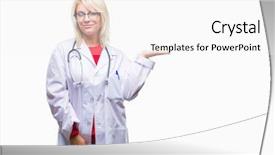  Presentation with medical robot hand and doctor - Theme enhanced with blonde doctor woman wearing medical background and a white colored foreground