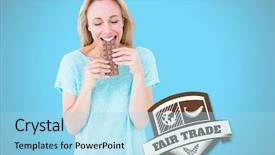  Presentation with snicker chocolate bar - Slide set featuring blonde eating bar of chocolate background and a  colored foreground