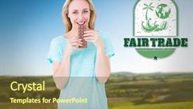  Presentation with fair trade - Beautiful PPT theme featuring blonde eating bar of chocolate backdrop and a  colored foreground