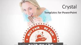  Presentation with fair trade - Amazing PPT layouts having blonde eating bar of chocolate backdrop and a  colored foreground