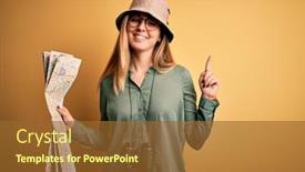  Presentation with explorer - Slide set featuring blonde-explorer-woman-with-blue background and a tawny brown colored foreground