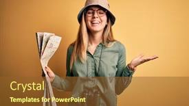  Presentation with explorer - Amazing presentation theme having blonde-explorer-woman-with-blue backdrop and a tawny brown colored foreground