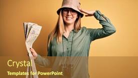  Presentation with explorer - Slide set featuring blonde-explorer-woman-with-blue background and a red colored foreground