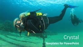  Presentation with female menstrual cycle - Presentation design consisting of blonde-female-scuba-diver background and a ocean colored foreground