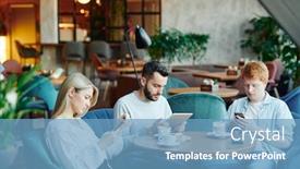  Presentation with scrolling - Audience pleasing presentation theme consisting of blonde-girl-and-two-guys backdrop and a teal colored foreground