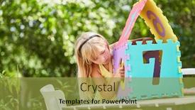  Presentation with puzzle - Amazing presentation having blonde-girl-concentratedly-assembles backdrop and a gold colored foreground