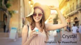  Presentation with ice break - PPT layouts having blonde girl eating ice cream background and a  colored foreground