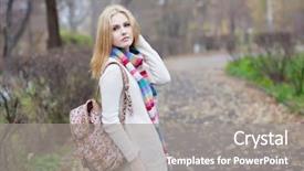  Presentation with backpack - Colorful slides enhanced with blonde girl in a sweater backdrop and a gray colored foreground