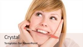  Presentation with thought provoking - Beautiful presentation theme featuring blonde girl in deep thought backdrop and a lemonade colored foreground