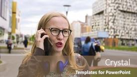  Presentation with people talking - Presentation theme enhanced with blonde-girl-talking background and a coral colored foreground