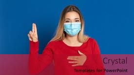  Presentation with face mask - Slides enhanced with blonde-girl-wearing-a-face background and a crimson colored foreground