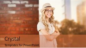  Presentation with wall - Colorful presentation theme enhanced with blonde hipster with arms cross backdrop and a red colored foreground