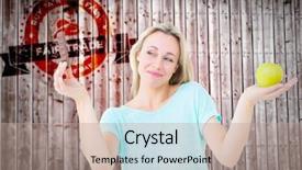  Presentation with snicker chocolate bar - Slide set featuring blonde holding bar of chocolate background and a  colored foreground