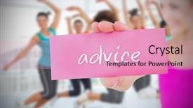  Presentation with saying - PPT theme with blonde holding card saying advice background and a  colored foreground