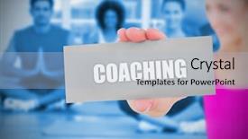  Presentation with coaching - PPT layouts featuring blonde holding card saying coaching background and a light blue colored foreground