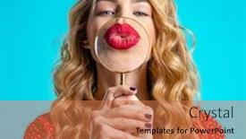  Presentation with girl model - PPT theme featuring blonde-holds-a-magnifying-glass background and a red colored foreground