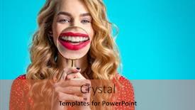  Presentation with magnifying glass - Audience pleasing PPT layouts consisting of blonde-holds-a-magnifying-glass backdrop and a red colored foreground