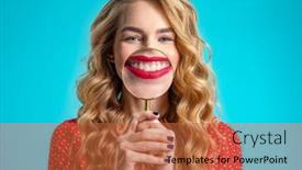  Presentation with funny - Slide deck having blonde-holds-a-magnifying-glass background and a red colored foreground