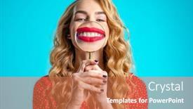  Presentation with blonde holds a magnifying glass - PPT layouts enhanced with blonde-holds-a-magnifying-glass background and a coral colored foreground