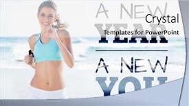  Presentation with new year - Cool new slide set with blonde jogging on the beach backdrop and a white colored foreground