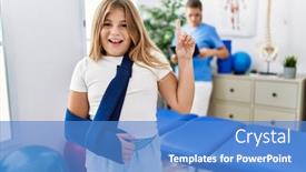  Presentation with rehabilitation - Theme featuring blonde-little-girl-wearing-arm background and a teal colored foreground