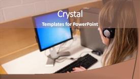  Presentation with operating systems computer - Slide deck consisting of blonde operator using a computer background and a coral colored foreground