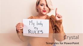  Presentation with women rights - Presentation featuring blonde-plus-size-woman-asking background and a coral colored foreground