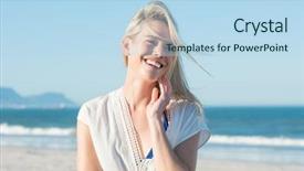  Presentation with pretty girl - Cool new theme with blonde posing on a beautiful backdrop and a light blue colored foreground