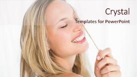  Presentation with man relaxing on massage table - Presentation featuring blonde sitting on massage table background and a sky blue colored foreground